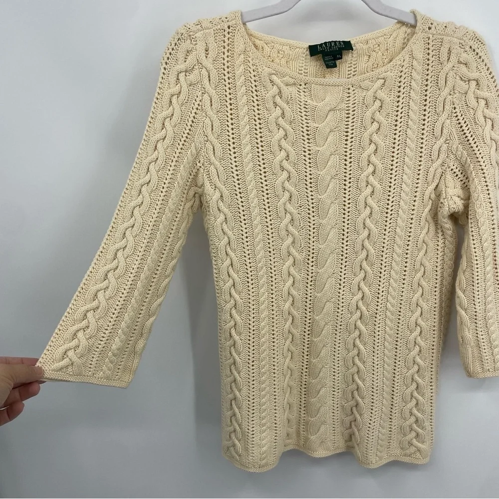 VTG Y2K Lauren Ralph Lauren pullover Sweater LP Cable Knit old money Cottage‎
